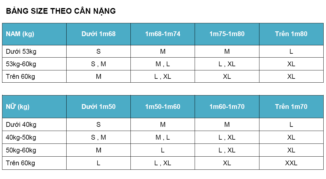 Bang size ao thun